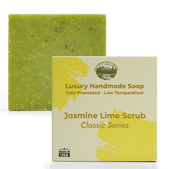 Jasmine Lime Scrub 5oz Soap Handmade Soap bar - Cherry Almond, oatmeal as exfoliant - Pure Essential Oil Natural Soaps- Anniversary Wedding Gifts Christmas stocking stuffer cherry blossom - Falls Rive