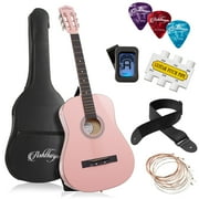 Ashthorpe 38-Inch Beginner Acoustic Guitar Starter Package, Pink
