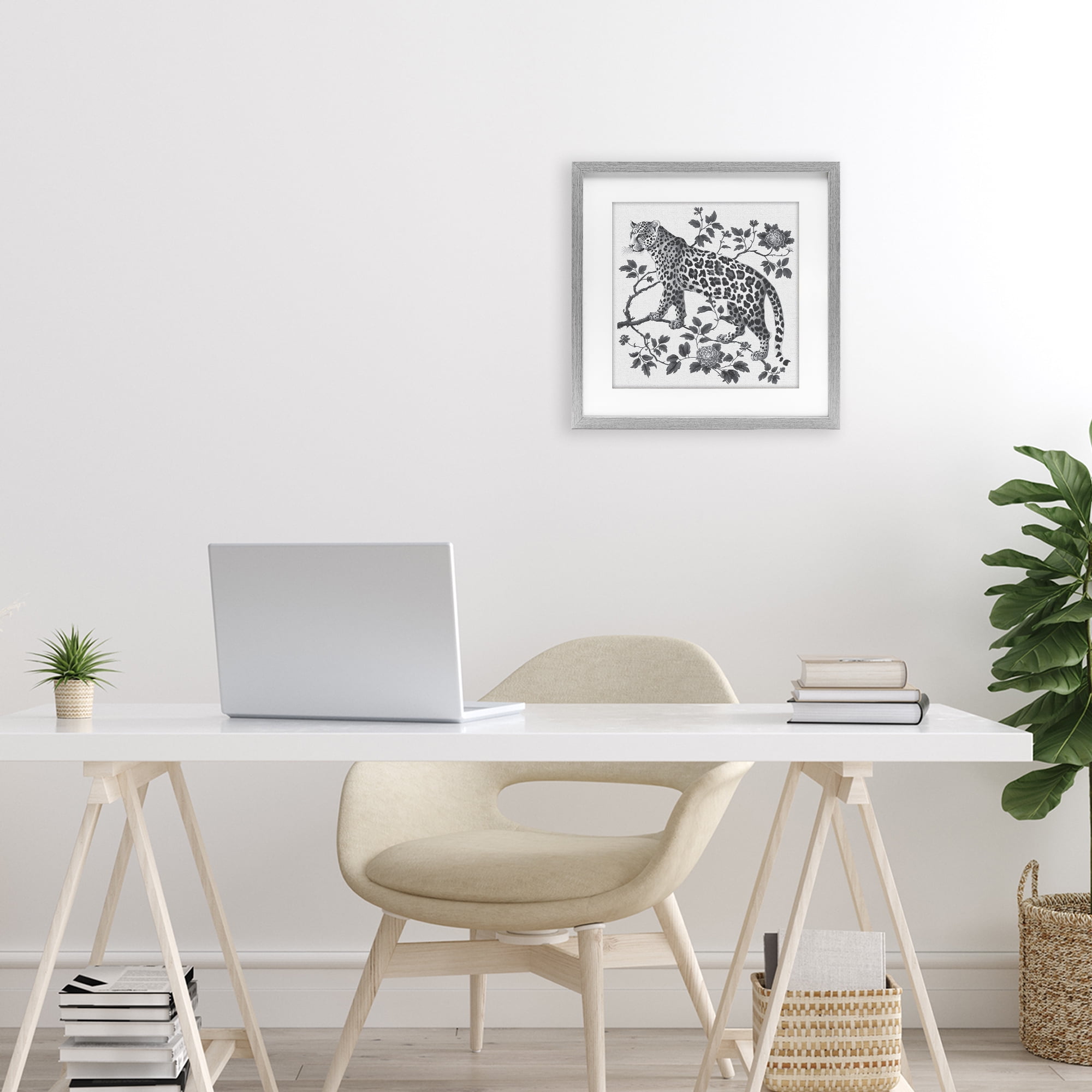 Monochrome Detail Leopard Gray Framed Print Under Glass, design by Lettered and Lined