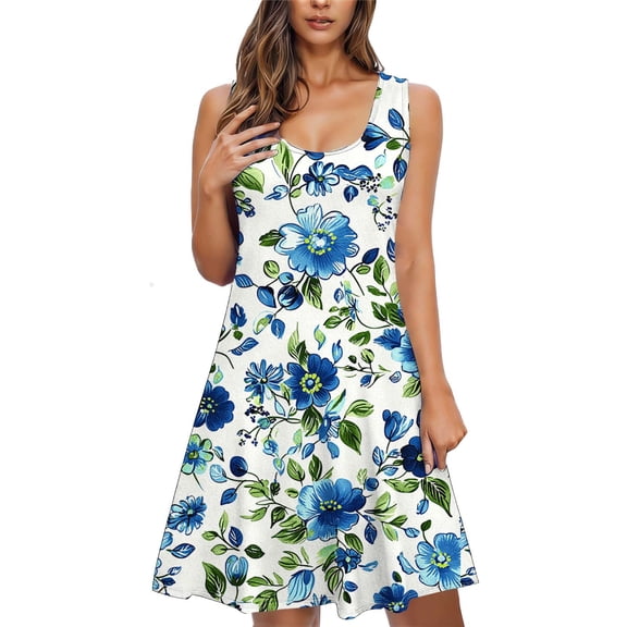 Tnhcen Women's Sleeveless Floral Print Pocket Nightgown Loose Fit Soft Comfortable 95% Polyester 5% Spandex Sleep Dress Casual Wear for Women S - 2XL