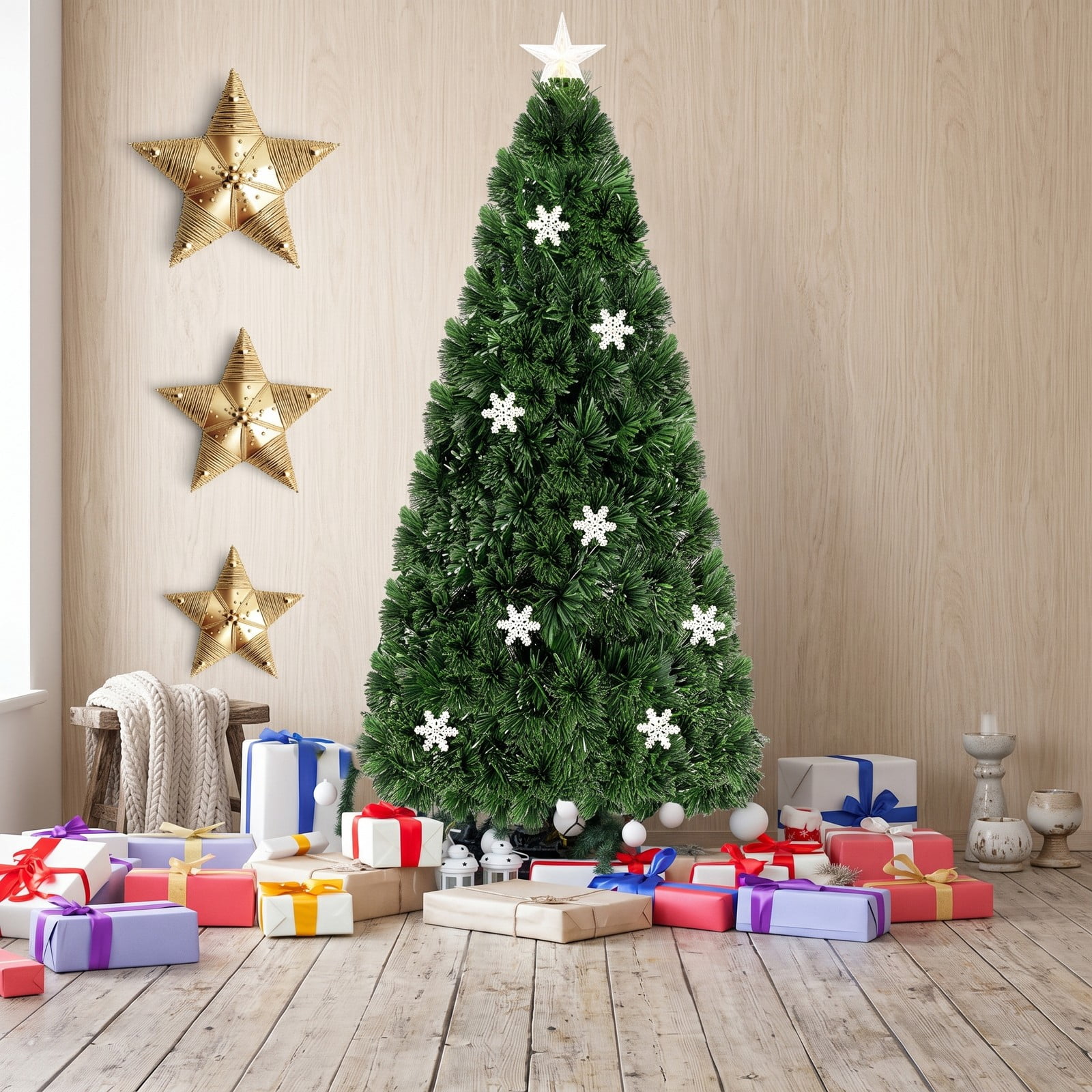 RUIE Pre-Lit Artificial Christmas Tree, 5 FT LED Optic Xmas Tree with 21 Color-Changing Lights and 170 PVC Tips, Metal Stand for Indoor Holiday Home Office, Green