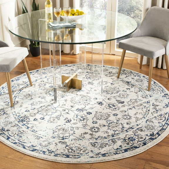 SAFAVIEH Madison Kirsteen Floral Bordered Area Rug, Light Grey/Blue, 6'7" x 6'7" Round