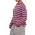 thumbnail image 3 of Women's Striped Sweater Waffle Knit Tops for Women Long Sleeve Shirts Light Weight Fall Tops Rose Red S, 3 of 9