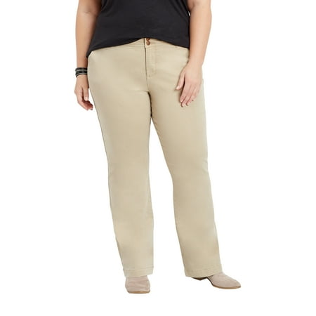 Plush Bootcut Pants - Plus Size Khaki Chino Bootcut Pants