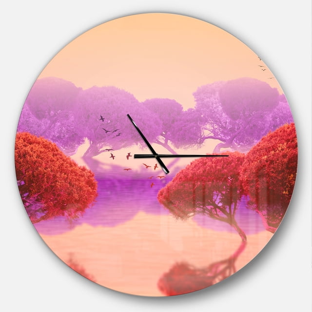 Designart « Jardins Japonais Rouges et Violets » Horloge Murale Moderne