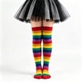 thumbnail image 2 of Whouriu Girls Rainbow Striped Over The Knee Socks Soft Polyester Stretchy Casual Dress Socks, 2 of 3