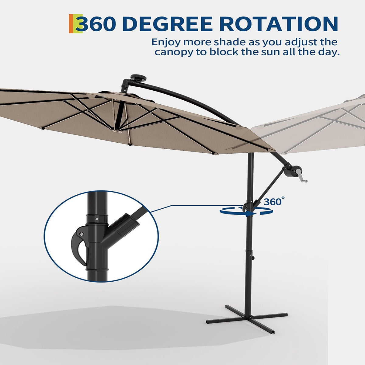 Danolapsi 10FT Offset Patio Umbrella, Hanging Cantilever Umbrella with 360 Rotating Base Outdoor Sun Shade with Easy Tilt Adjustment, 8 Ribs, UV Protection for Backyard, Lawn, Garden and Pool