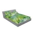 thumbnail image 2 of Plant Fitted Sheet & Pillow Sham Set, Watercolor Tropical Palm Leaves Colorful Illustration Natural Feelings, Decorative Printed 6 Piece Bedding Decor Set, Calking, Fern Green Lime Green, by Ambesonne, 2 of 3