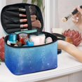 thumbnail image 5 of HELLHERO Polyester Travel Makeup Bag with Brush Compartment Handheld Cosmetic Case Brush Slots Home Travel Office, Blue Glitter Gradient, 5 of 6