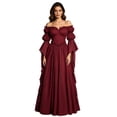 thumbnail image 3 of LEKWK Renaissance Dress Women Medieval Costume Off Shoulder Puff Sleeve Maxi Dress Classic Peasant Gown for Halloween Cosplay Themed Party, 3 of 6