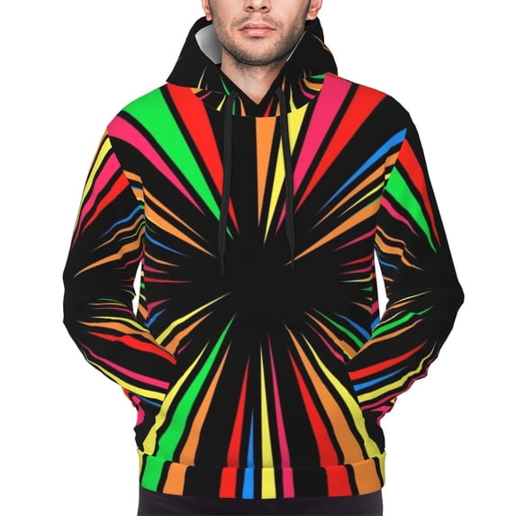 Men's Abstract Colorful Rainbows Pullover Hoodie Plus Size Long Sleeve Sport Outwear Hooded Sweatshirt