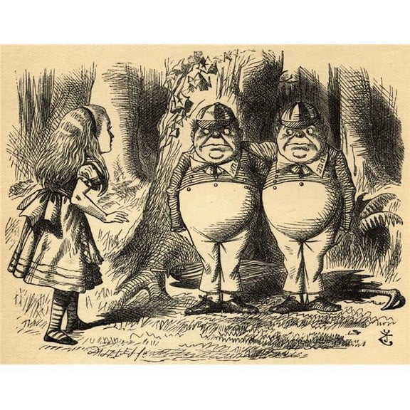 Alice with Tweedledum & Tweedledee Illustration by Sir John Tenniel Poster Print - Large - 34 x 26
