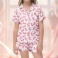 thumbnail image 2 of Gunia Silk Pajamas For Girls Bow Satin Valentines Day Cute Bow 2 Piece Button Up Shorts Sets 2-13T Sleepwear Loungewear Pjs Pajama White Size 3-4 Years, 2 of 6