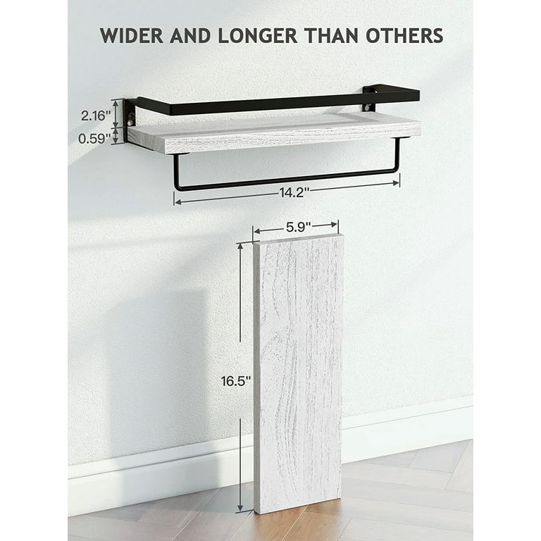 16.5 in. W x 5.9 in. D x 2.75 in. H Gray Bathroom Wall Mounted Floating  Shelves with Towel Bar