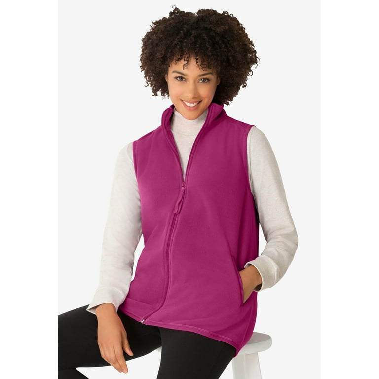 Woman Within Plus Size Zip-Front Microfleece Vest Long Fleece Vest - 5X,  Medium Heather Grey Gray 