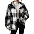 thumbnail image 3 of Plaid Jackets for Womens Fleece Fashion Casual Button Turndown Collar Long Sleeve Plus Size Jacket Coat, 3 of 8