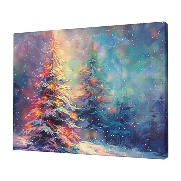 12x16 inch Frameless Painting Wall Art Christmas Tree Night,Home Bathroom,Man Cave,Lounge,Cafes Wall Decor Canvas Prints,Christmas Tree Modern Oil Paintings Canvas,Charm Festival Decoration