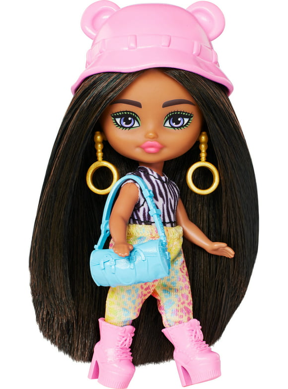 Barbie Extra Mini Minis Travel Doll with Safari Animal Print Fashion, Barbie Extra Fly