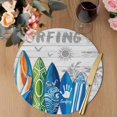 thumbnail image 3 of Rustic Beach Round 13 Inch Placemats Set of 4, Tropical Surfboard Palm Tree Wooden Grain HeatResistant Non Slip Place Mats for Dining Table, Wipeable Braided Kitchen Table Mats for Housewarming, 3 of 9