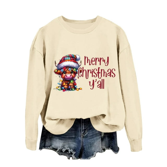 Christmas Western Print Sweatshirt For Girls Style Holiday Apparel