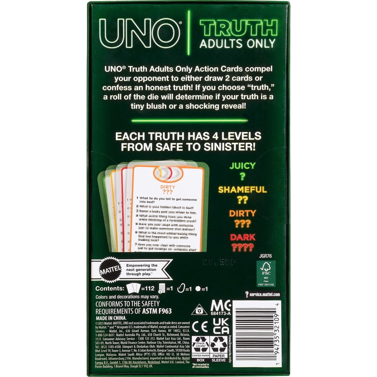 Mattel, UNO Truth Adults Only Card Game, 4-Level Raciness Play