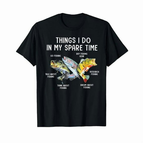 Fishing - Lover Graphic Tee, Tops Has Bold “Spare Time Fishing” Design, Round Neck Regular Fit T-shirts, Size(S-5XL)