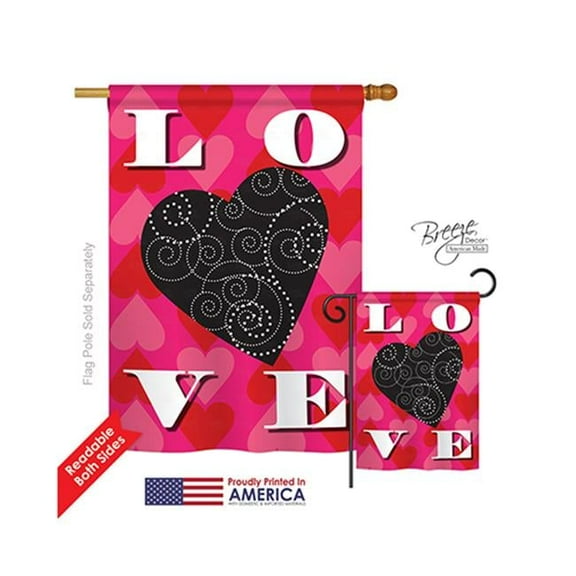 Breeze Decor 01050 Valentines Love Heart 2-Sided Vertical Impression House Flag - 28 x 40 in.
