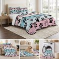 thumbnail image 6 of Twin Quilt Set 68''x86'', Blue Pink Dog Paws Prints Lightweight Summer Bedspread Coverlet Set with 2 Pillow Shams, Farmhouse Beige Wood Breathable All Season Quilt Bedding for Dorm/Bedroom, 6 of 9