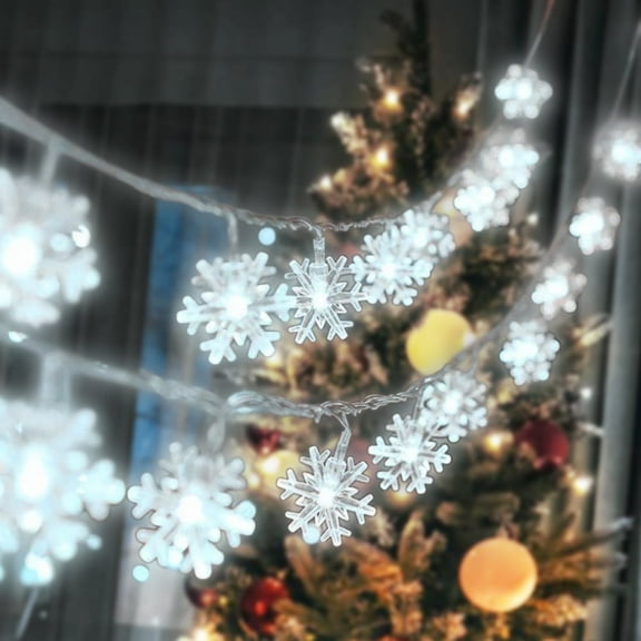 GLUAAE Snowflake Christmas Lights 20FT 40 LED, ,Waterproof Fairy Lights for Room Decorations, Outdoor Indoor Patio Decor (Cool White)