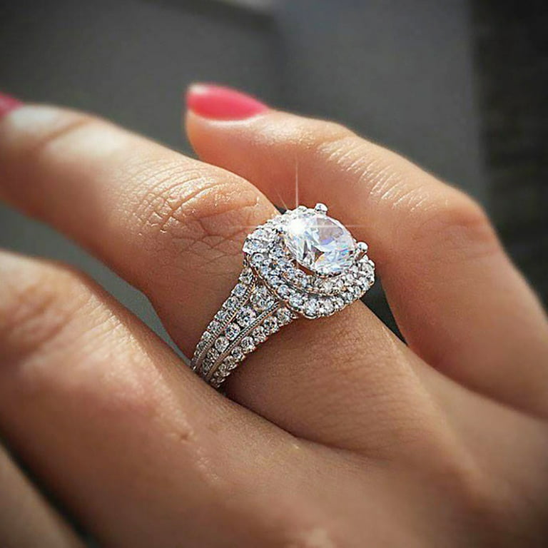 Rings for Women Girls Ring Round Diamond Wedding Band Anniversary Gift  Accessory Rings Size 10 