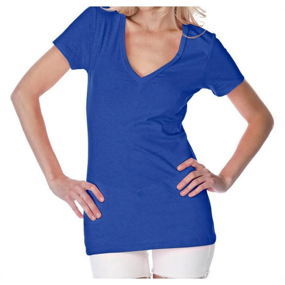 Kavio! Junior Sheer Jersey Deep V Neck Short Sleeve Cobalt Blue S