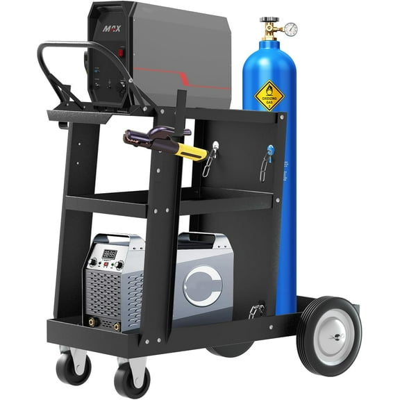 Welding Cart, 220 lbs Welder Cart with Wheels, 3-Tier Welding Carts for TIG MIG Welder and Plasma Cutter