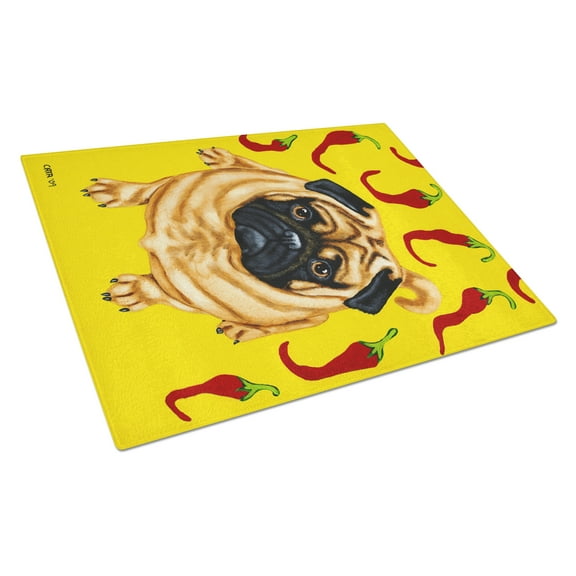 Carolines Treasures AMB1412LCB Pick a Pepper Pug Glass Cutting Board Large, 12H x 16W, multicolor
