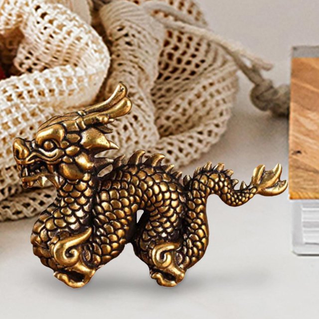 Estatua de dragón chino de latón, estatuilla de mascota para té, Festival de Primavera, miniatura de mascota de té de bonita para accesorios d Estilo A