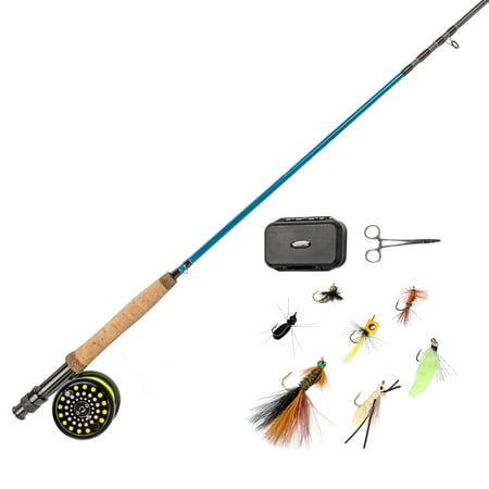 Martin Blue Chip 56R Multispecies Fly Reel and Fishing Rod Combo Kit 9-Foot 4-Piece Rod 5-Weight Aluminum Reel Weight-Forward Line Fly Assortment Semi-Rigid Carrying Case Blue/Black