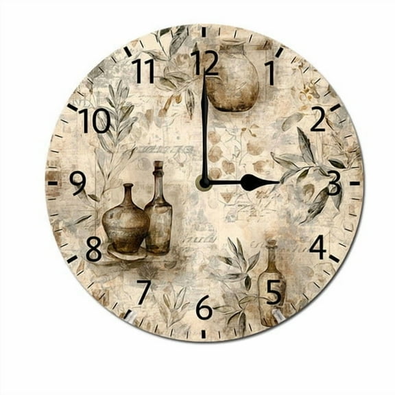 ZXCXRQFa Grapes Wine Glass Bottle Wall Clock Silent 10 Inch Battery Operated Non Ticking Round Decorative Wood Quiet Clocks for Bedroom Office School Home