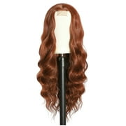 RYHAIR 30 inches Long Wavy HD Lace Front Wig with Auburn Synthetic Hair for Women Daily Cosplay
