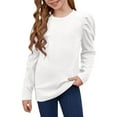 thumbnail image 3 of Ohufall Girls Long Sleeve T-Shirts Kids Cute Solid Causal Pullover Tunic Tops Loose Comfortable Crew Neck Blouse for Teen Girls, 3-14 Years, 3 of 6