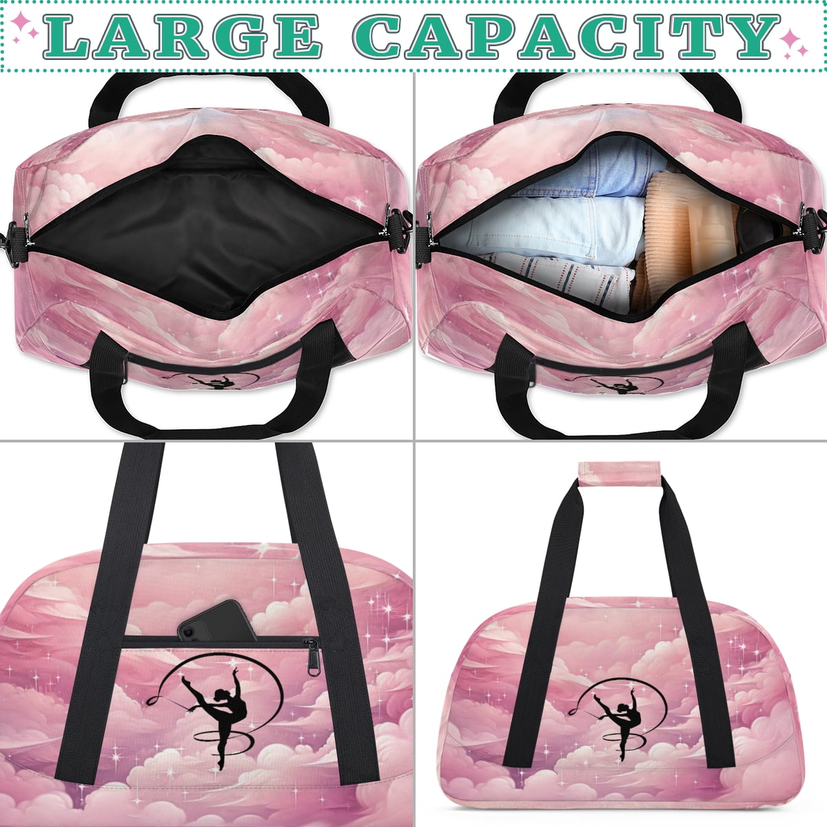 Qzjjjmy Dance Gymnastics Bag for Girls Duffle Bag Dance Travel and Gymnastics Tote Bag for Kids
