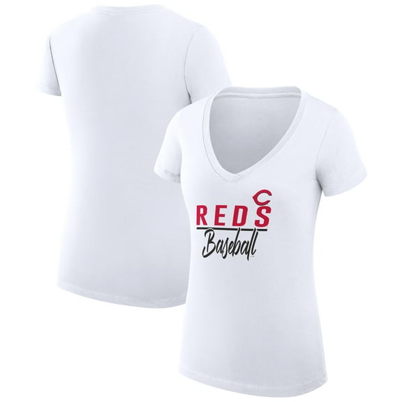 Women's G-III 4Her by Carl Banks  White Cincinnati Reds Team Graphic V-Neck Fitted T-Shirt