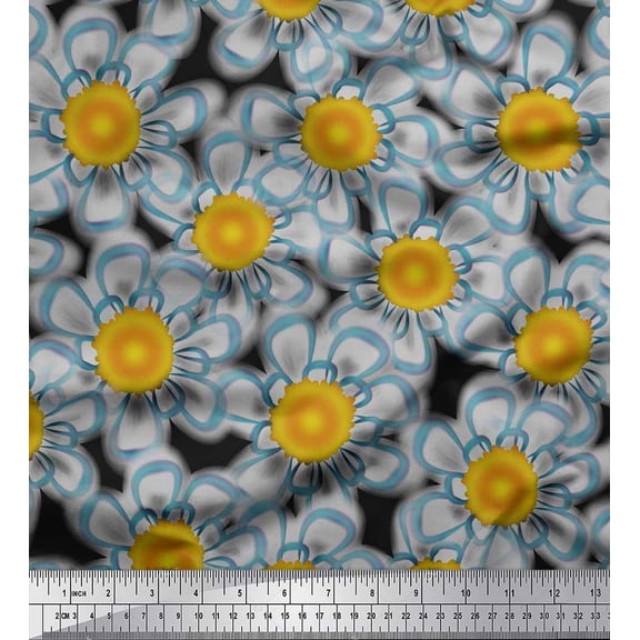Soimoi Cotton Duck Fabric Artistic Flower Print Fabric by Yard 42 Inch Wide