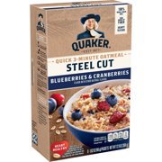 (4 pack) Quaker Steel Cut Quick 3-Minute Oatmeal, Blueberries & Cranberries, Quick Cook, 8 Packets