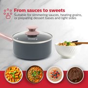 Holstein Housewares 2.5QT Ceramic Non-Stick Saucepan, Easy to Clean Ceramic Coating, Stainless Steel Handles, Glass Lid. Multipurpose Kitchen Cooking Pot, Grey Rose Gold