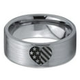 thumbnail image 2 of Tungsten American Heart Shaped Flag Band Ring 8mm Men Women Comfort Fit Gray Flat Cut Brushed Polished, 2 of 4