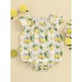 thumbnail image 4 of BemeyourBBs Newborn Baby Girl Bubble Romper Infant Baby Summer Clothes Loose Fit Strawberry Lemon Bow Print Crew Neck Flying Sleeve Bodysuit Jumpsuit Playsuit, 4 of 9