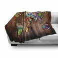 thumbnail image 3 of Floral World Map Soft Flannel Fleece Throw Blanket, World Map on Wooden Rustic Planks Abstract Countries in Vibrant Colors, Cozy Plush for Indoor and Outdoor Use, 70" x 90", Multicolor, by Ambesonne, 3 of 6