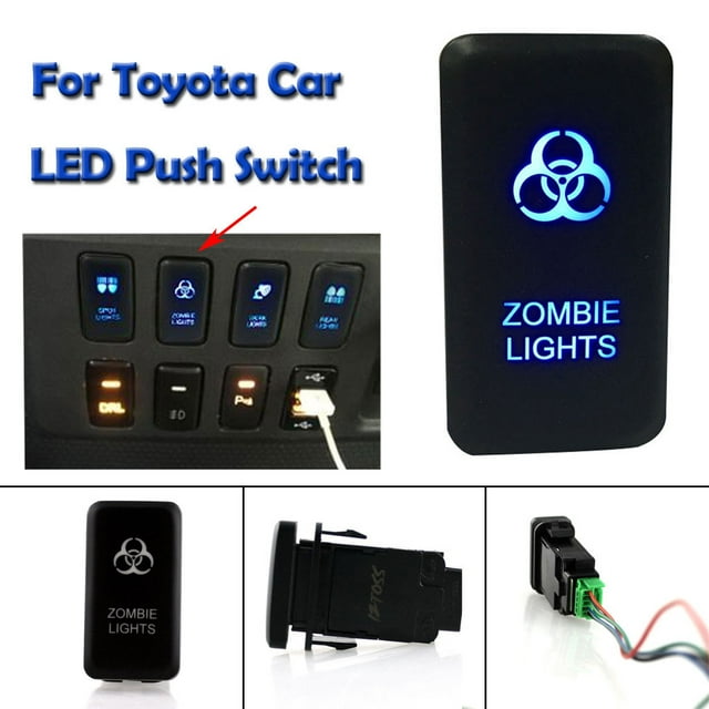 12V Push Switch Blue LED Light | Hard Plastic Rocker Switch | Compatible with Land Cruiser 100 Series 1998-2007 Prado 120 Series 2003-2009 Hilux KUN26R GGN15R 3A SPST | Etched Symbol | ABS | Panel