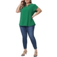 thumbnail image 2 of Agnes Orinda Women's Plus Size Blouses Notched V Neck Short Petal Sleeve Shirts Casual Tops 4X Dark Green, 2 of 6