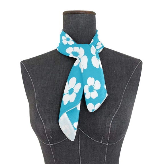 Square Scarf 24x24 Inch Turquoise White Daisy Floral Silky Satin Sun Protection Neck Scarf for Women Multi-Purpose Head Wrap Bandana for Hair Bag Decoration