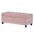 thumbnail image 2 of Flip Top Storage Ottoman Bench with Button Tufted Top, Rectangular Upholstered Footstool with Rubber Wood Legs Polyester Fabric Toy Chest Bedside Accent Sofa for Living Room Entryway Hallway Bedroom, 2 of 7